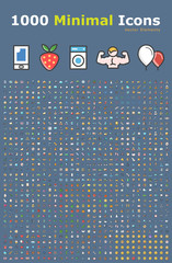Poster - Set of 1000 Minimalistic Solid Colored Icons on Blue Background . Isolated Vector Elements