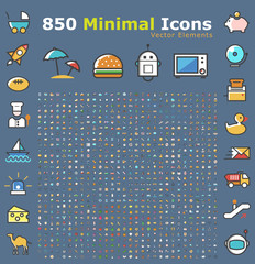Poster - Set of 850 Minimalistic Solid Colored Icons . Isolated Vector Elements