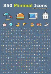 Poster - Set of 850 Minimalistic Solid Colored Icons . Isolated Vector Elements