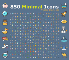 Fototapete - Set of 850 Minimalistic Solid Colored Icons . Isolated Vector Elements