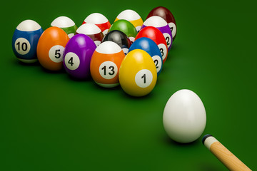 Poster - Easter billiard balls with cue, 3D rendering