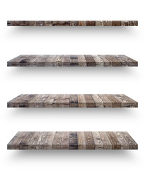 Wall Mural - Wooden shelf template set isolated on white background with clipping path