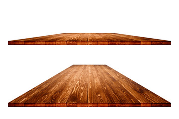Wall Mural - Empty wooden table with clipping path for product placement or montage on white background. Wooden board empty table perspective.