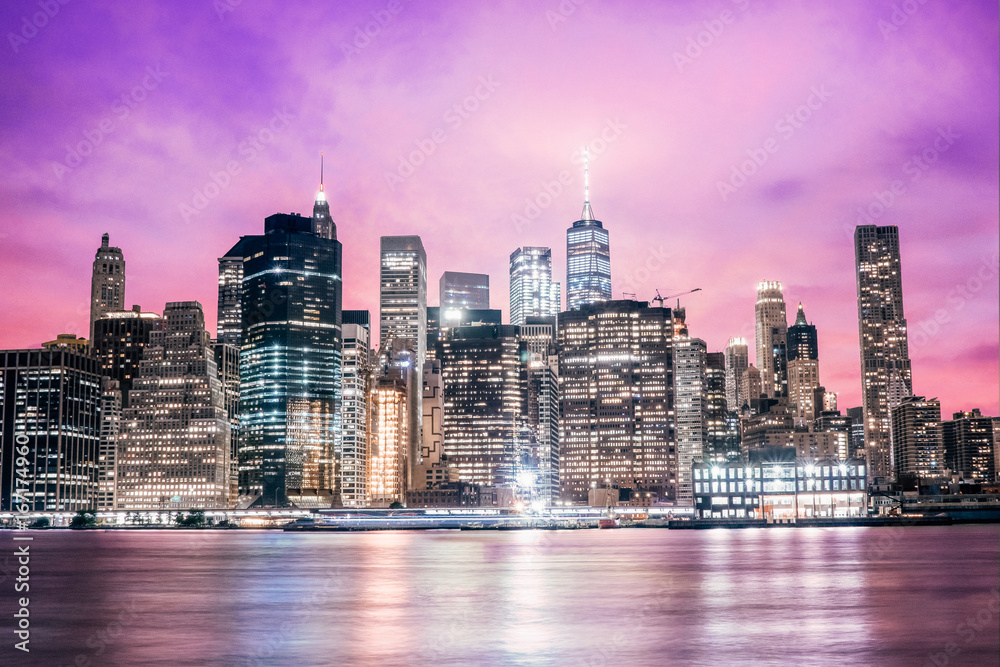 Saturated New York City Skyline at Night Stock Photo | Adobe Stock