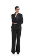 © IndiaPix - Full length portrait of confident businesswoman with hand on chin against white background