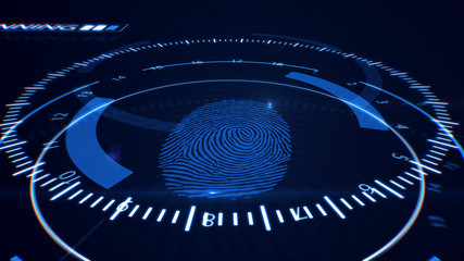 Poster - Abstract Fingerprint Scanning.Technology Concept. Blue color.