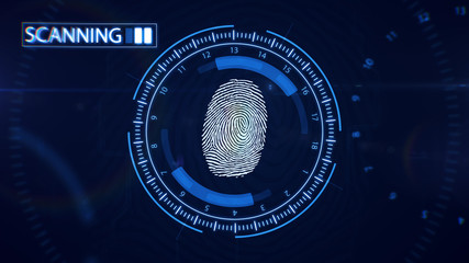 Poster - Abstract Fingerprint Scanning.Technology Concept. Blue color.
