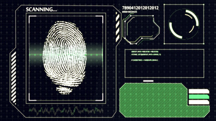 Poster - Scanning human fingerprint. Interface HUD. Technology background.