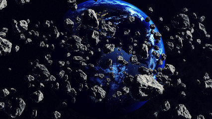 Wall Mural - thousands of asteroids closing to the earth planet