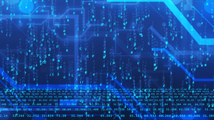 Poster - Artificial intellect cyberspace with blue digits and lines