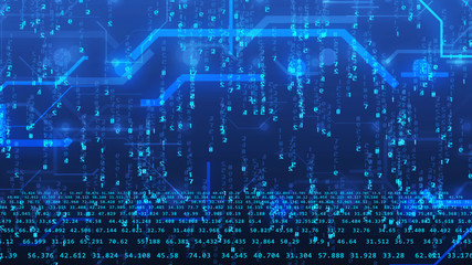 Poster - Abstract cyberspace with blue digits and graphic lines