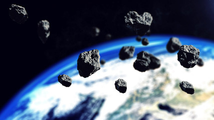 Wall Mural - The asteroids ready to attack on the Earth Planet