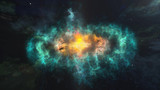 Fototapeta  - Plazma looking galaxy with bright yellow center