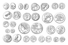 Ancient Coins Collection (roman And Greek) - Vintage Illustration