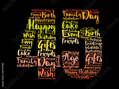 Happy 45th birthday word cloud collage concept Poster