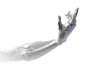 Robotic arm showing number one using fingers