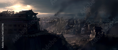 Fotografía The destroyed city, digital painting.