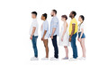 © LIGHTFIELD STUDIOS - side view of young multiethnic people standing in row and smiling at camera isolated on white