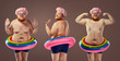 © Studio Romantic - Collage fat funny man in a swimsuit with an inflatable circle.