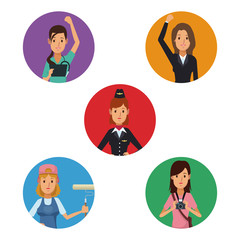 Wall Mural - white background with colorful circular frame icons group female people of different professions vector illustration