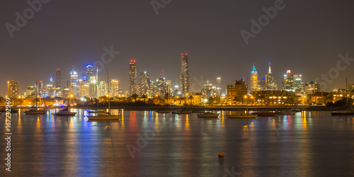 Melbourne Skyline At Night As Seen From St Kilda Harbour Buy