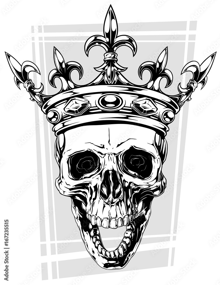 Graphic black and white human skull with crown Stock Vector | Adobe Stock