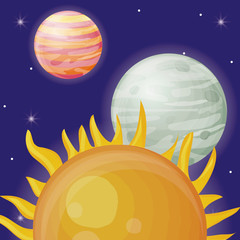 Wall Mural - system solar planets and sun over blue background colorful design vector illustration