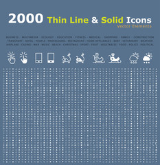 Poster - Set of 2000 Thin Line and Solid Icons . Isolated Elements