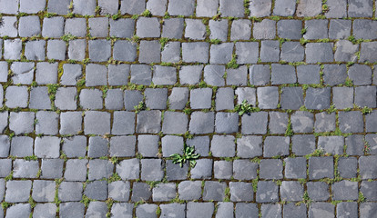 gray granite stones of the old city roadway