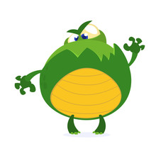 Green Monster Frog Waving Kids Cartoon. Childish Scary Green Animal Amusing Character. Vector Illustration
