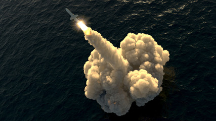 Wall Mural - cruise missile launched from the water 3d illustration