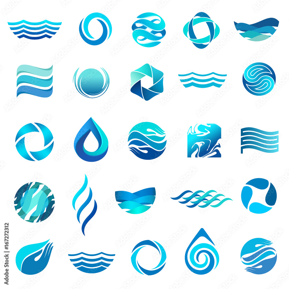 Water icon set. Vector logo design - obrazy, fototapety, plakaty 