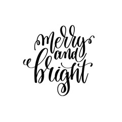 Wall Mural - merry and bright hand lettering positive quote to christmas holi
