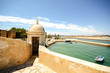 View from fortress Forte da Ponta da Bandeira in Lagos to waterfront with marina and old town, Algarve Portugal 