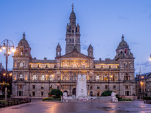 City Chambers In George Square In Glasgow Scotland At Night.