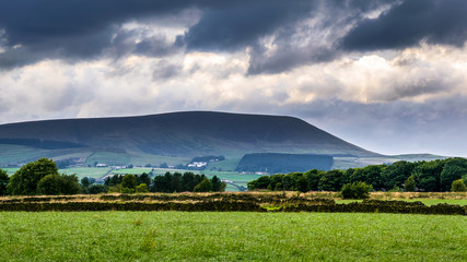 Wall Mural - Distance view from farm on Pendle Hill on cloudy summer afternoon