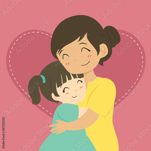 Happy Mother And Her Daughter Hugging Cartoon Vector Stock Vector Adobe Stock