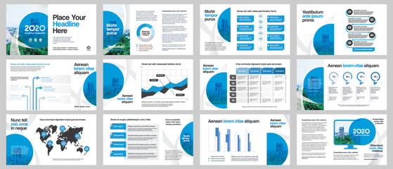 City Background Business Company Presentation with Infographics. Corporate Design Media Layout, Book Cover, Flyer, Brochure, Annual Report for Advertising and Marketing