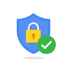 Shield With Padlock And Check Mark. Modern Flat Vector Icon