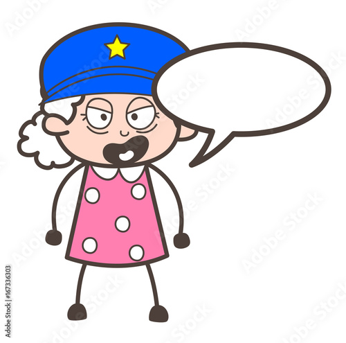 Fotografía Cartoon Officer Granny Giving an Order Vector Illustration