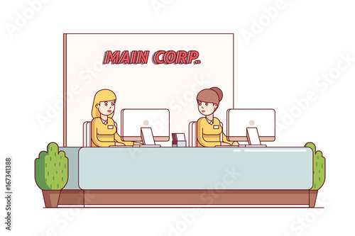 Receptionist Woman Working At Reception Front Desk Buy This