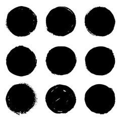 Poster - set of black grungy ink brush hand drawn circles
