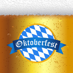 Wall Mural - Oktoberfest beer festival - vector illustration with a beer glass close-up and a Bavarian flag.