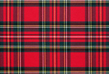 Close Up Of Red, Checkered Textile Background, Texture With Copy Space