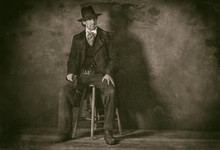 Wet Plate Style Photo Of Vintage Western Mature Man 