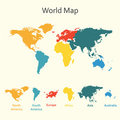  World map infographics. Vector design template of world map with continents.