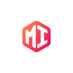 Initial letter mi, rounded hexagon logo, gradient red orange colors