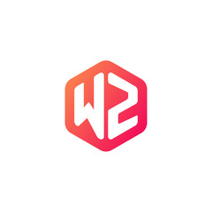 Initial letter wz, rounded hexagon logo, gradient red orange colors	
 
