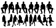 Vector, Isolated Set Of Silhouettes Of Seated People Collection Of Silhouettes