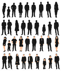 Wall Mural - Vector, isolated set of silhouettes of people, men and women, children, a collection of silhouettes